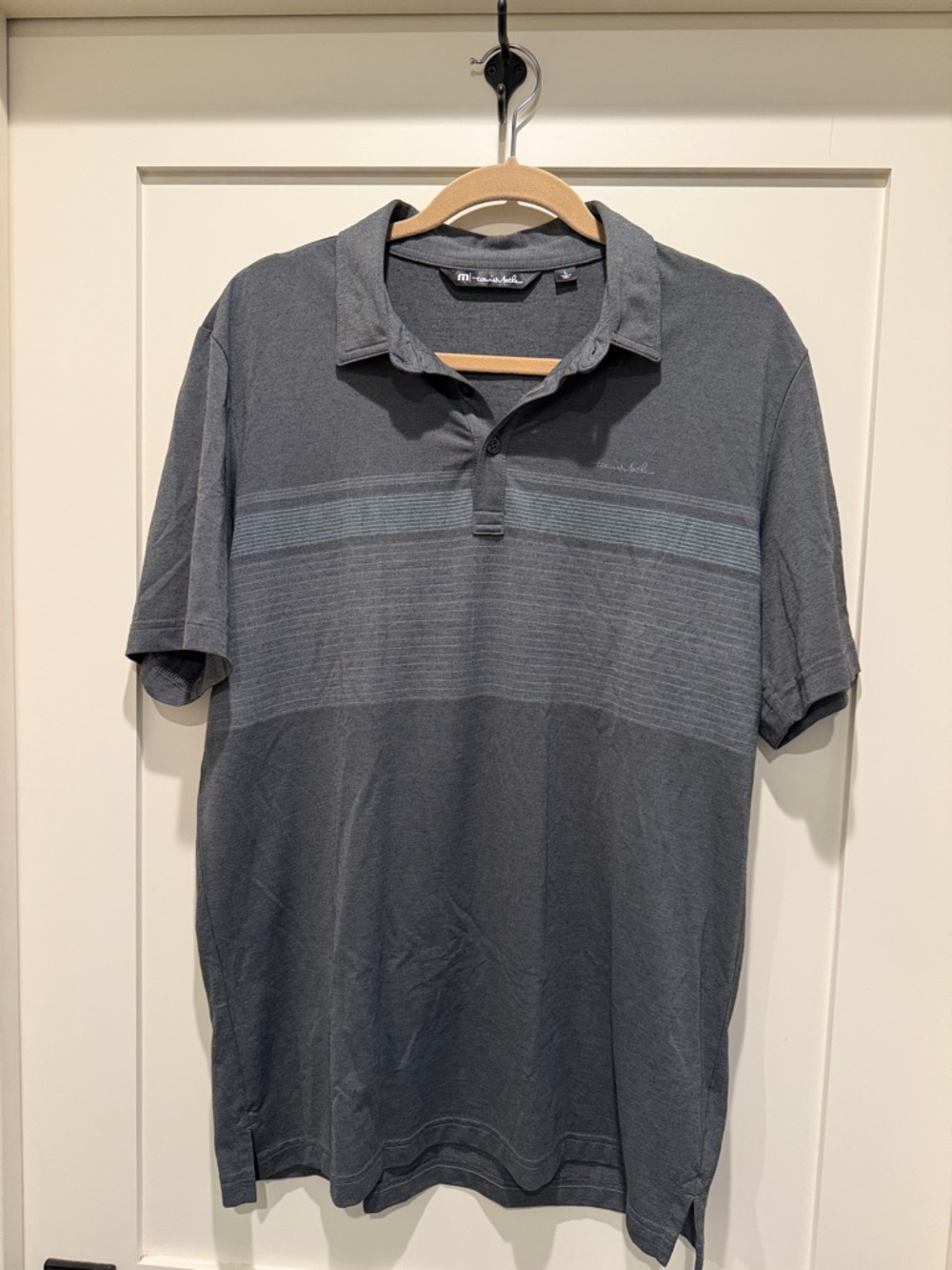 Travis Mathew Men's Dark Gray Polo with Subtle Stripe